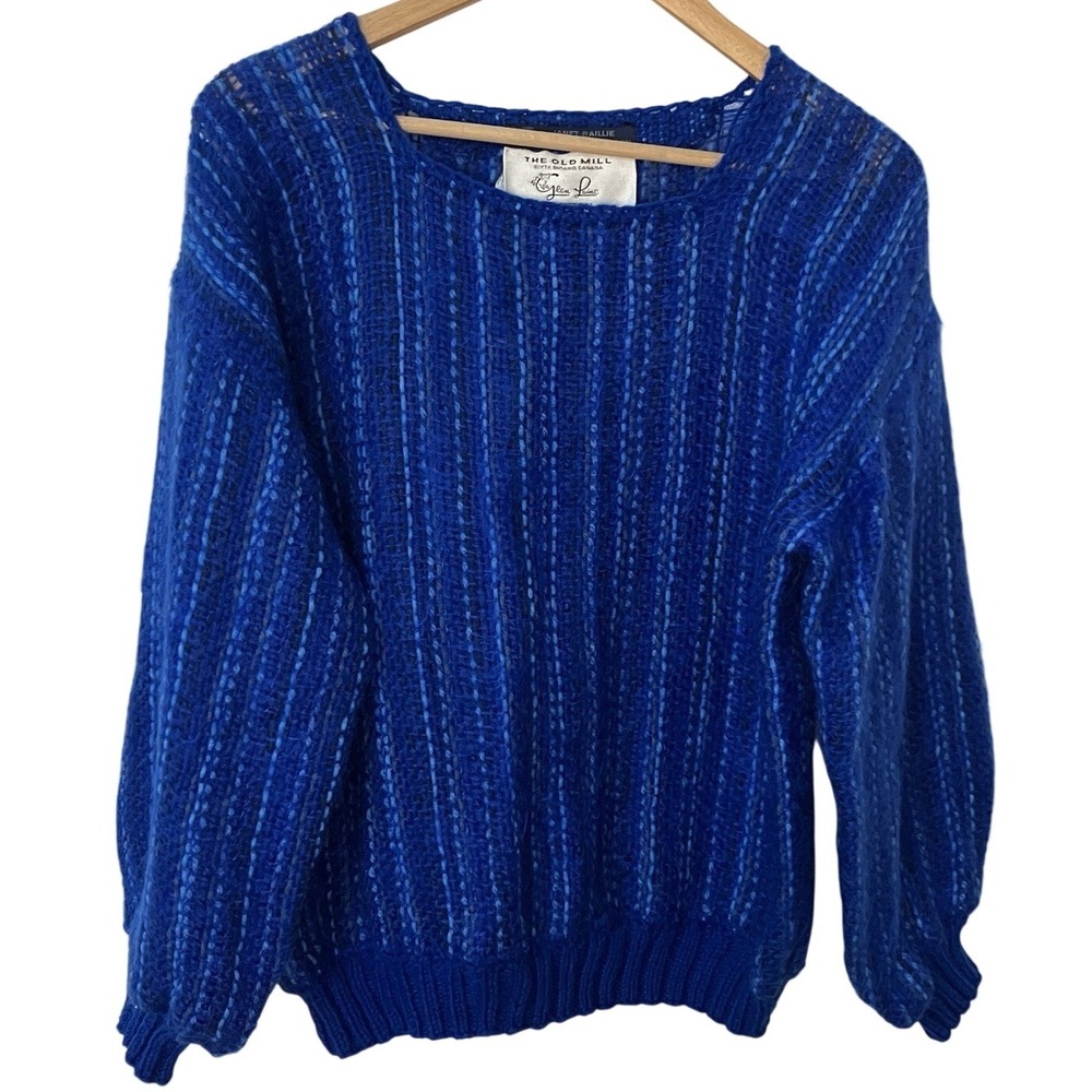 Handwoven Old Mill Glen Laine Bainton Wool Sweater Womens‎ Blue Balloon Sleeve